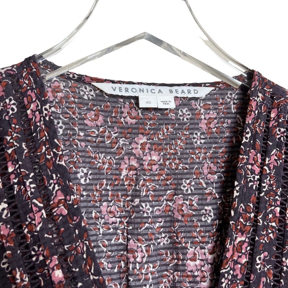 VERONICA BEARD | Kameya Floral Midi Dress Long Sleeve Boho Dark Plum Floral - Picture 5 of 6